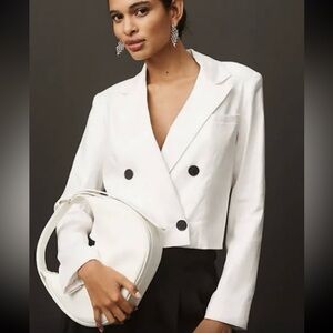 Anthropologie Maeve Linen Cropped off-white Blazer Jacket size L